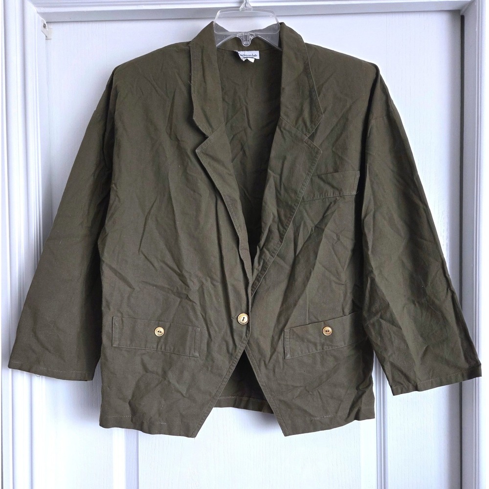 VTG‎ Bonnie Olive Green 100% Cotton Blazer Military Jacket Sz S USA Lightweight